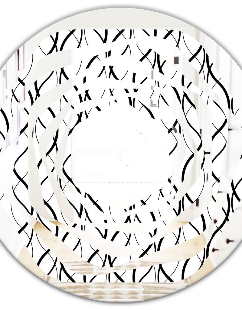 DesignQ Retro Geometrical Abstract Minimal Pattern X - Modern Round Or Oval Wall Mirror - Whirl