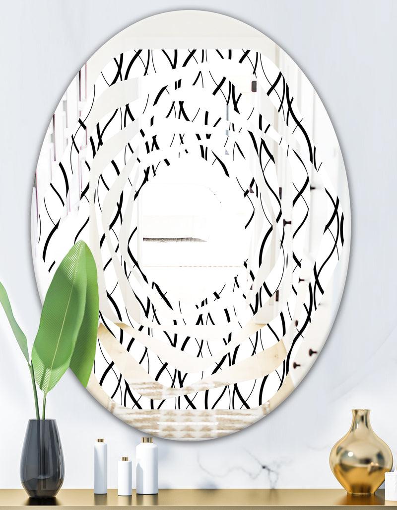 DesignQ Retro Geometrical Abstract Minimal Pattern X - Modern Round Or Oval Wall Mirror - Whirl