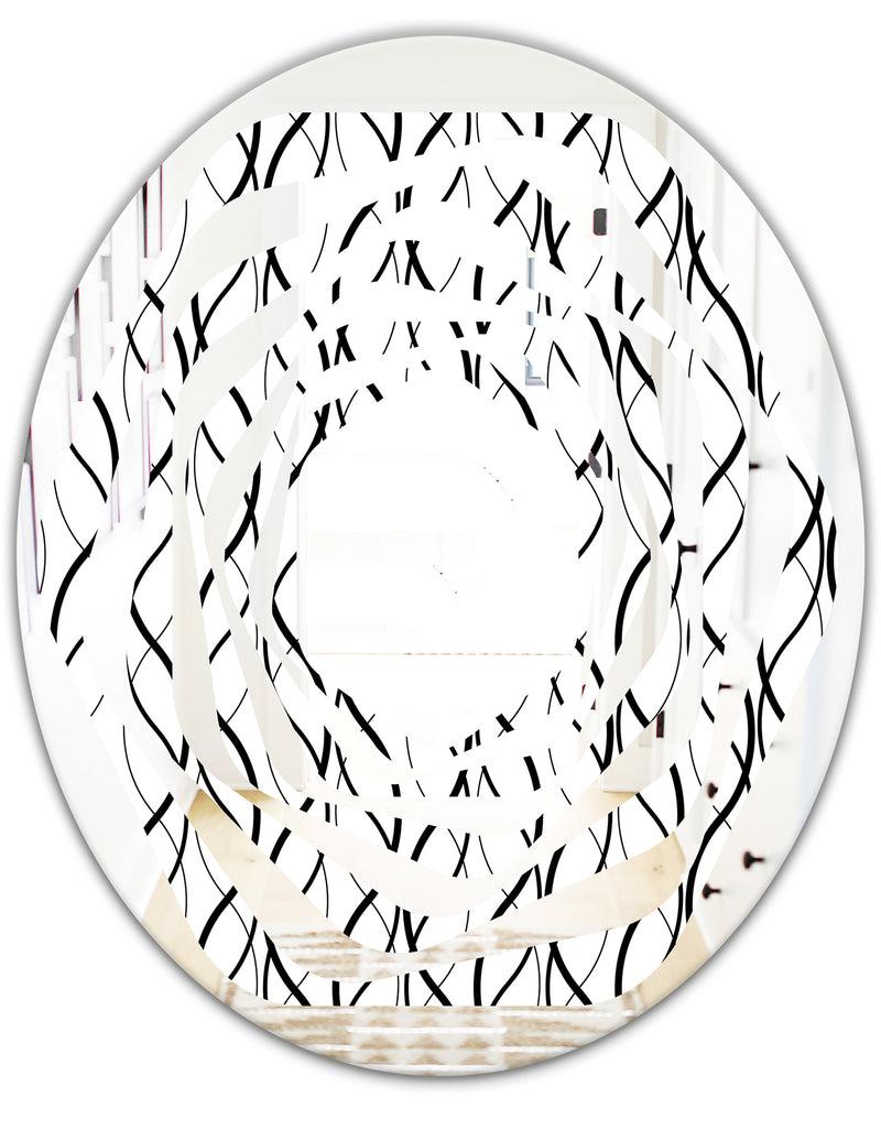 DesignQ Retro Geometrical Abstract Minimal Pattern X - Modern Round Or Oval Wall Mirror - Whirl