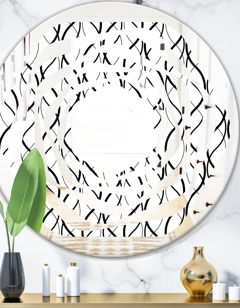 DesignQ Retro Geometrical Abstract Minimal Pattern X - Modern Round or Oval Wall Mirror - Whirl