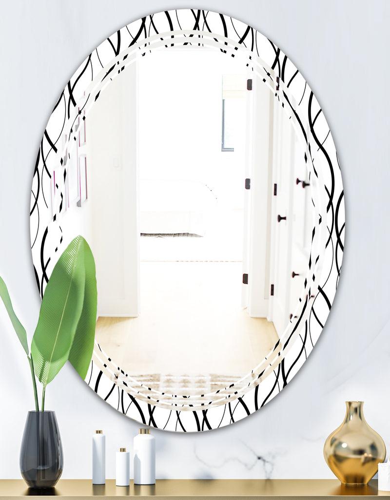 DesignQ Retro Geometrical Abstract Minimal Pattern X - Modern Round Or Oval Wall Mirror - Triple C