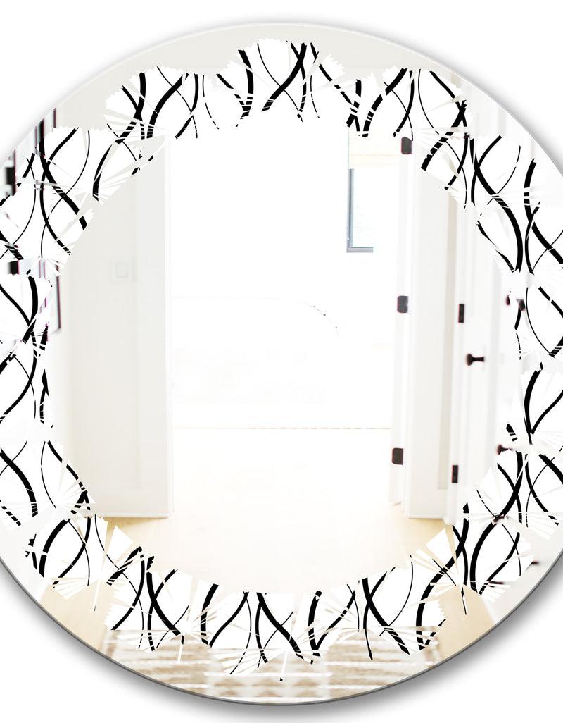 DesignQ Retro Geometrical Abstract Minimal Pattern X - Modern Round Or Oval Wall Mirror - Leaves