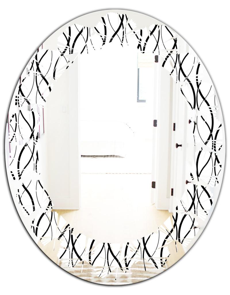 DesignQ Retro Geometrical Abstract Minimal Pattern X - Modern Round Or Oval Wall Mirror - Leaves