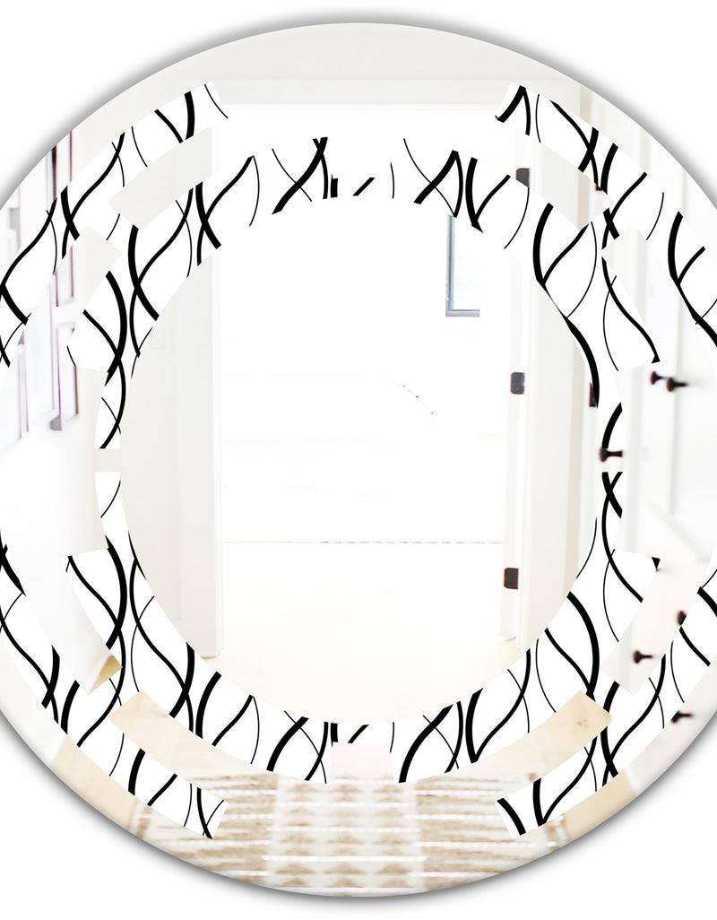 DesignQ Retro Geometrical Abstract Minimal Pattern X - Modern Round Or Oval Wall Mirror - Space