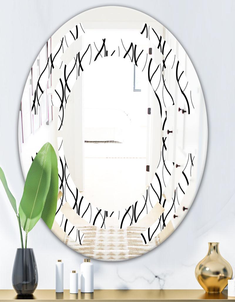 DesignQ Retro Geometrical Abstract Minimal Pattern X - Modern Round Or Oval Wall Mirror - Space