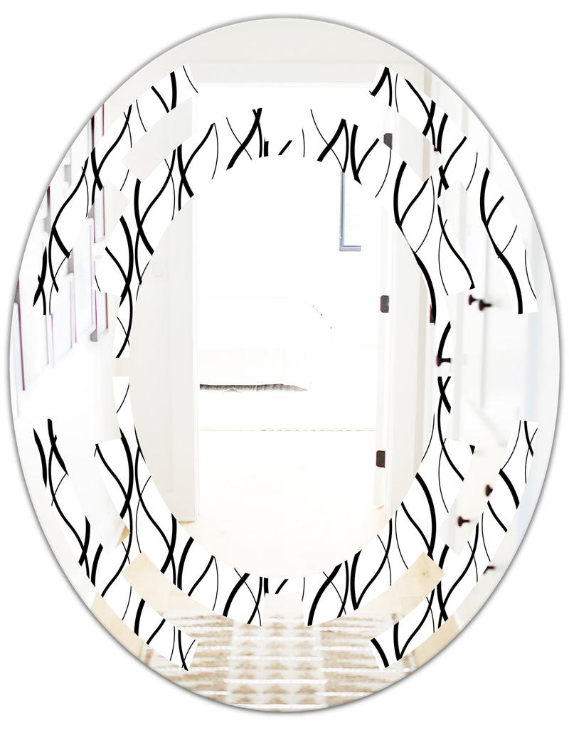 DesignQ Retro Geometrical Abstract Minimal Pattern X - Modern Round Or Oval Wall Mirror - Space