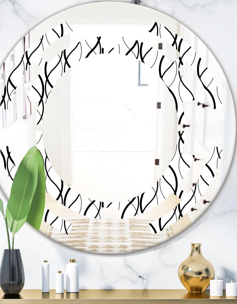 DesignQ Retro Geometrical Abstract Minimal Pattern X - Modern Round or Oval Wall Mirror - Space