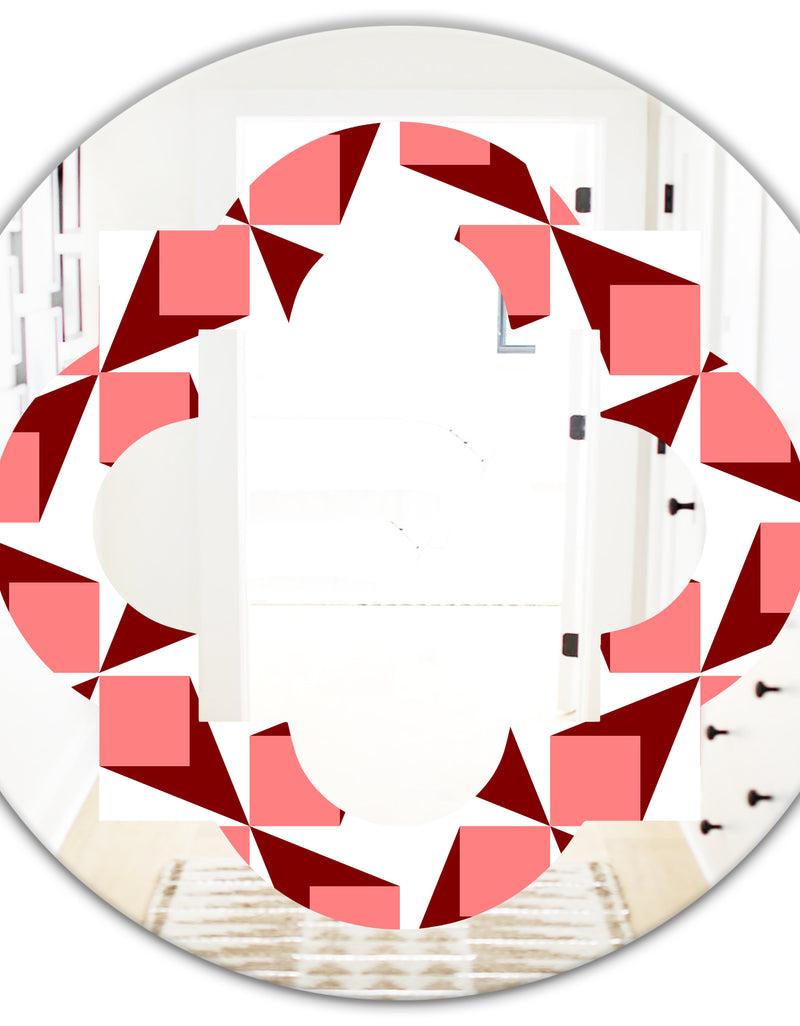 DesignQ Retro Geometrical Abstract Minimal Pattern XIII - Modern Round Or Oval Wall Mirror - Quatrefoil