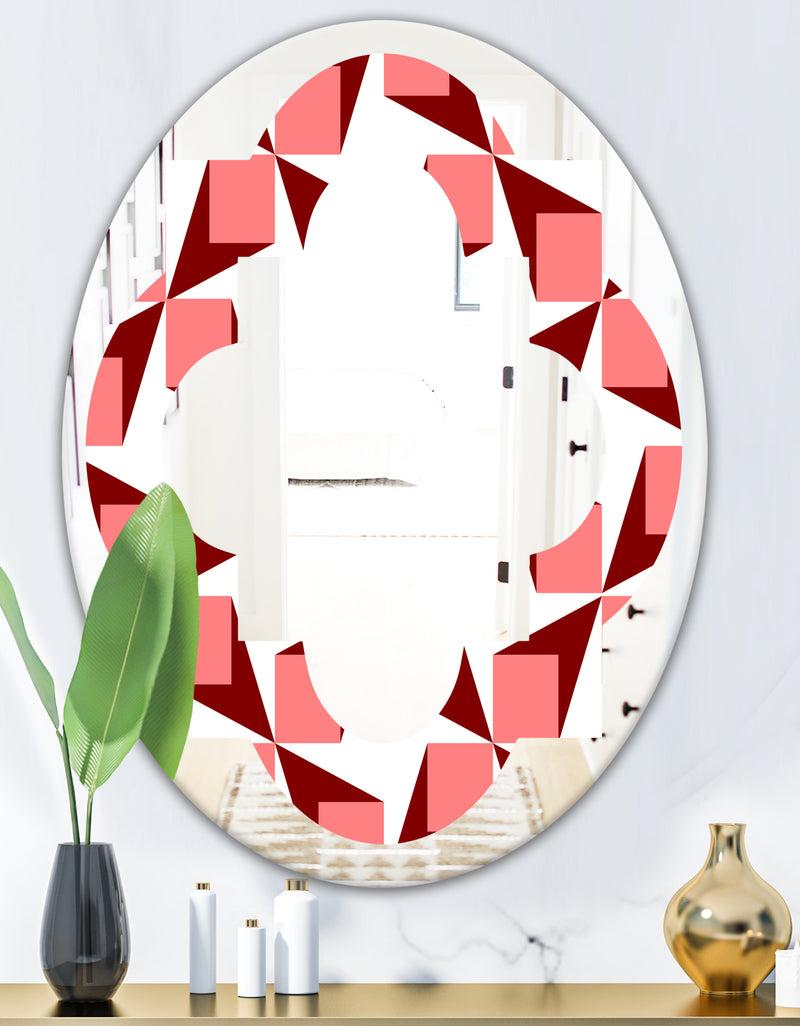 DesignQ Retro Geometrical Abstract Minimal Pattern XIII - Modern Round Or Oval Wall Mirror - Quatrefoil