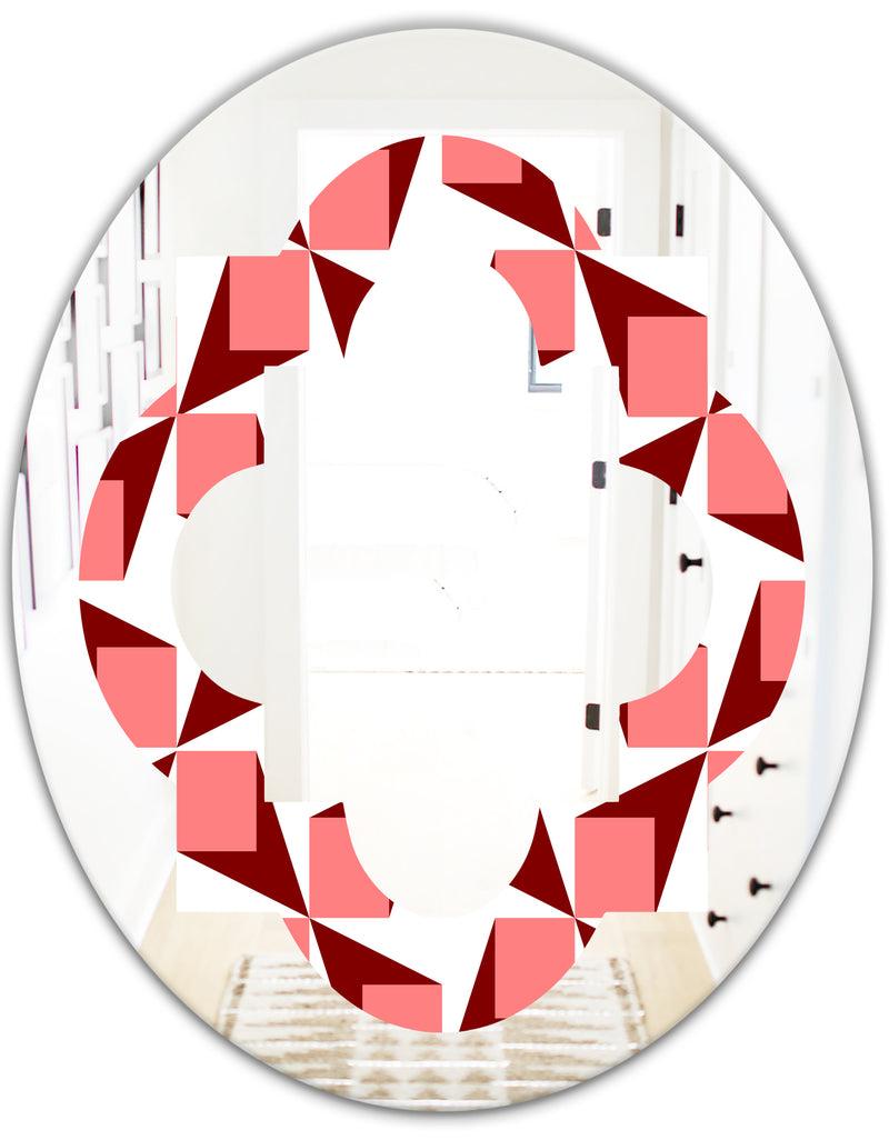 DesignQ Retro Geometrical Abstract Minimal Pattern XIII - Modern Round Or Oval Wall Mirror - Quatrefoil