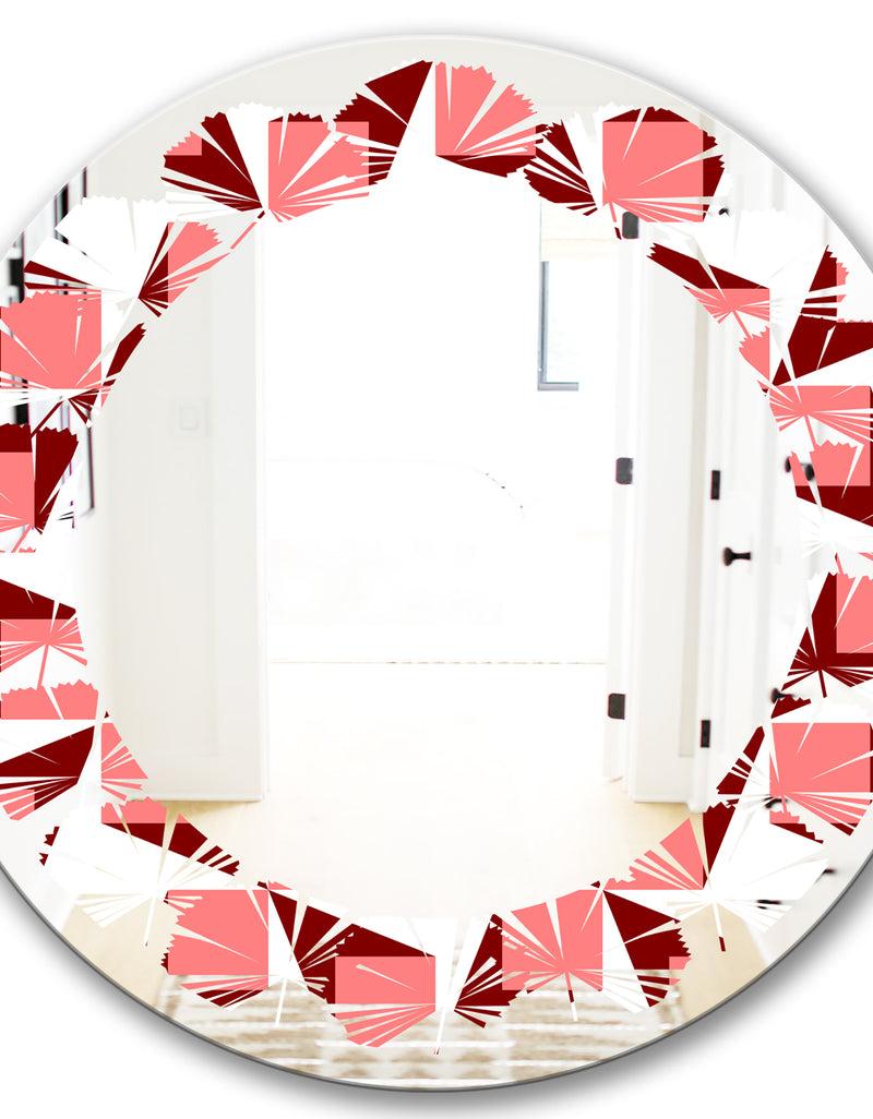 DesignQ Retro Geometrical Abstract Minimal Pattern XIII - Modern Round Or Oval Wall Mirror - Leaves