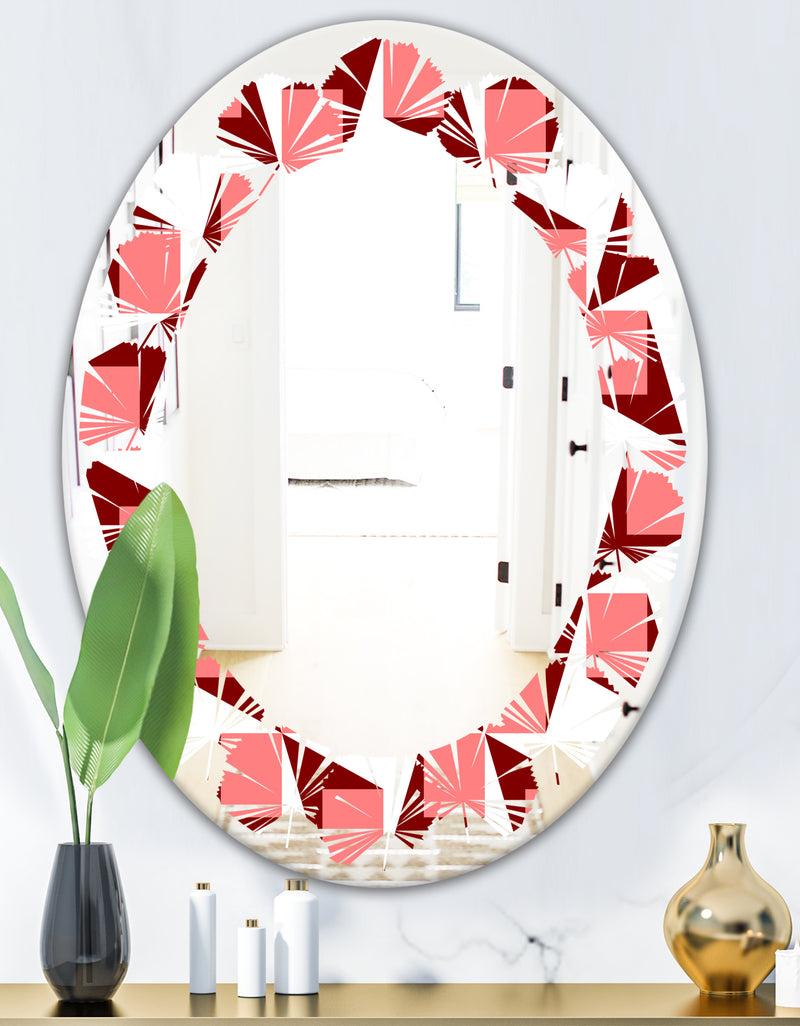 DesignQ Retro Geometrical Abstract Minimal Pattern XIII - Modern Round Or Oval Wall Mirror - Leaves