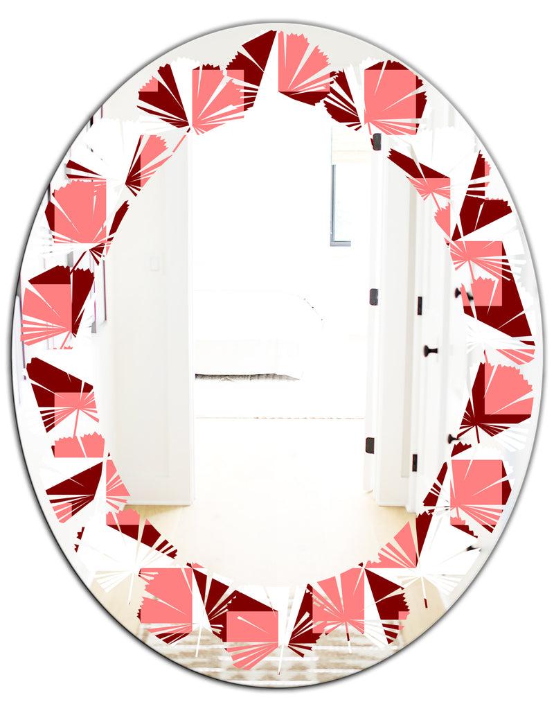 DesignQ Retro Geometrical Abstract Minimal Pattern XIII - Modern Round Or Oval Wall Mirror - Leaves