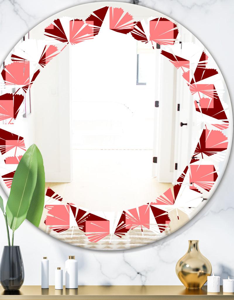 DesignQ Retro Geometrical Abstract Minimal Pattern XIII - Modern Round or Oval Wall Mirror - Leaves