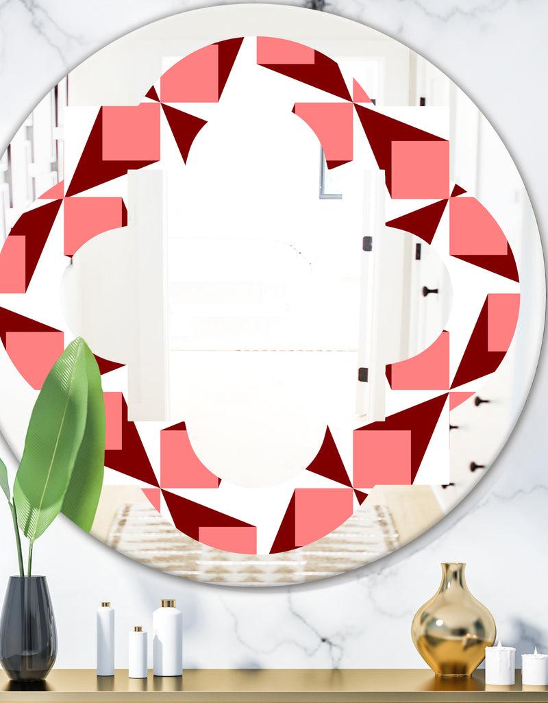 DesignQ Retro Geometrical Abstract Minimal Pattern XIII - Modern Round or Oval Wall Mirror - Quatrefoil