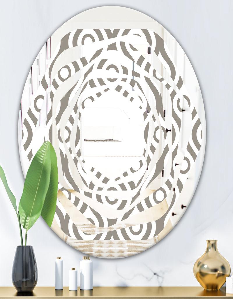 DesignQ Retro Geometrical Abstract Minimal Pattern XIV - Modern Round Or Oval Wall Mirror - Whirl