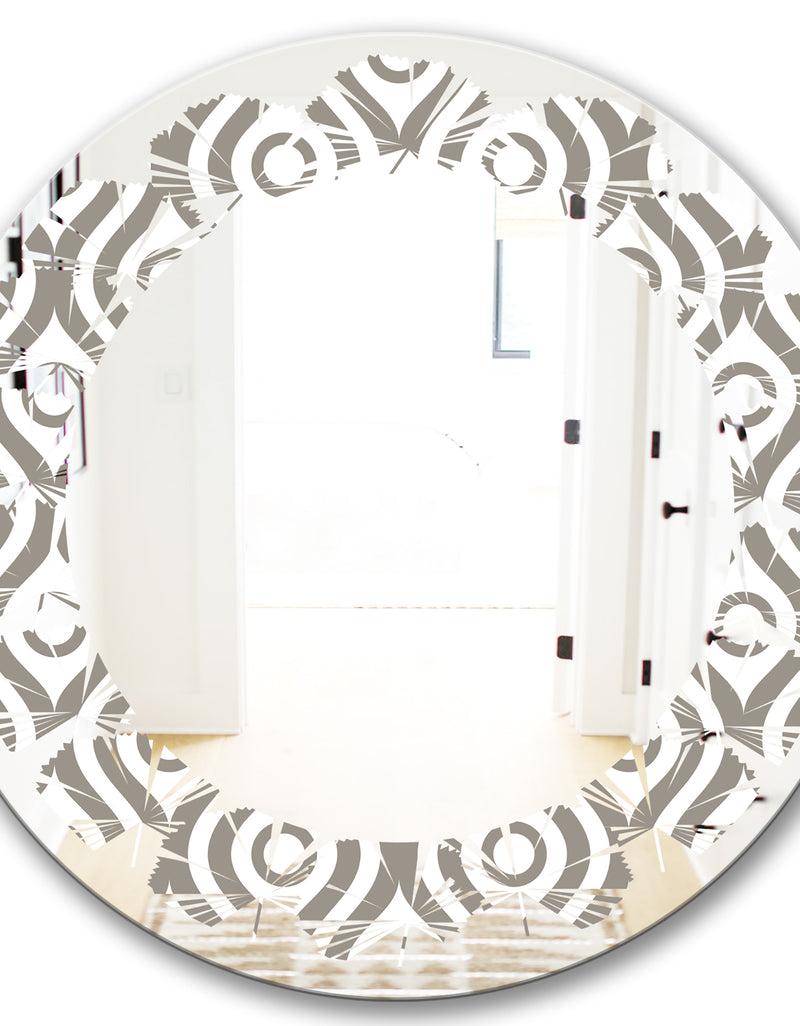 DesignQ Retro Geometrical Abstract Minimal Pattern XIV - Modern Round Or Oval Wall Mirror - Leaves