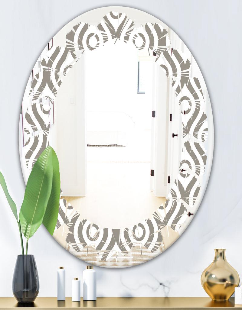 DesignQ Retro Geometrical Abstract Minimal Pattern XIV - Modern Round Or Oval Wall Mirror - Leaves