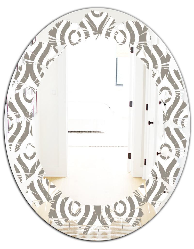 DesignQ Retro Geometrical Abstract Minimal Pattern XIV - Modern Round Or Oval Wall Mirror - Leaves