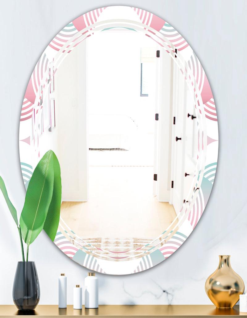 DesignQ Retro Geometrical Abstract Pattern I - Modern Round Or Oval Wall Mirror - Triple C