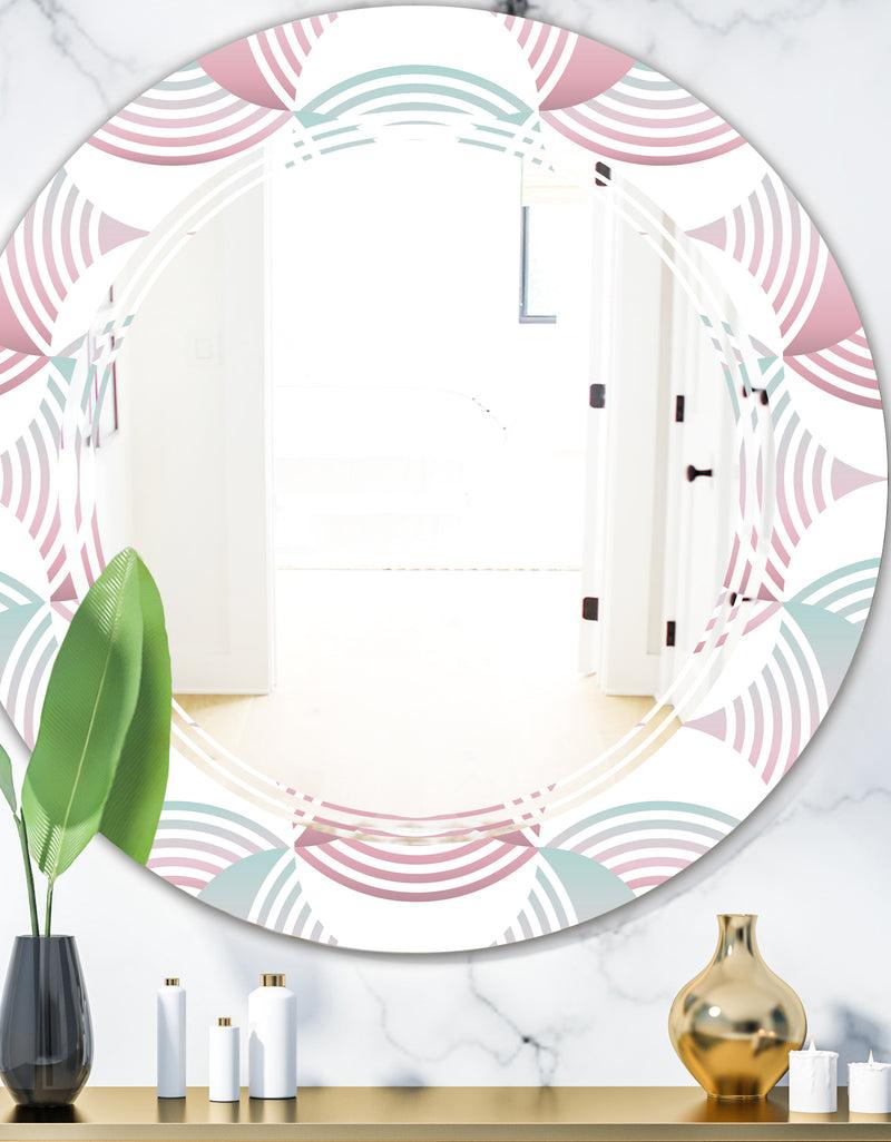 DesignQ Retro Geometrical Abstract Pattern I - Modern Round or Oval Wall Mirror - Triple C