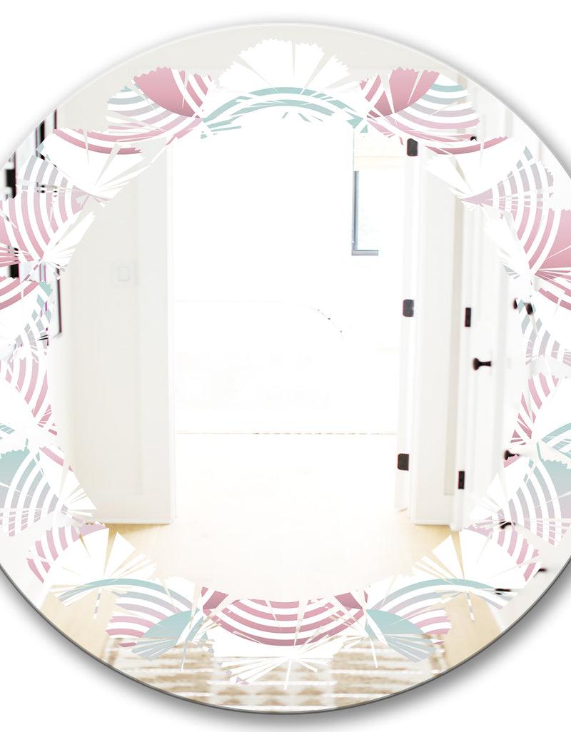 DesignQ Retro Geometrical Abstract Pattern I - Modern Round Or Oval Wall Mirror - Leaves