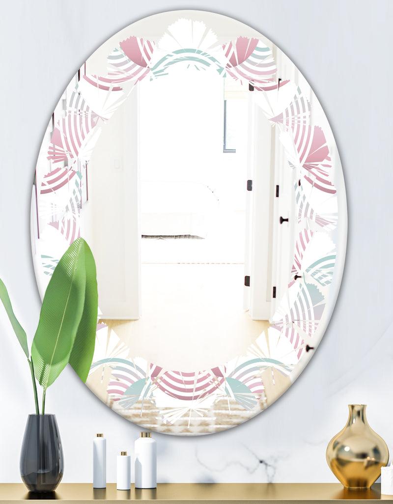 DesignQ Retro Geometrical Abstract Pattern I - Modern Round Or Oval Wall Mirror - Leaves