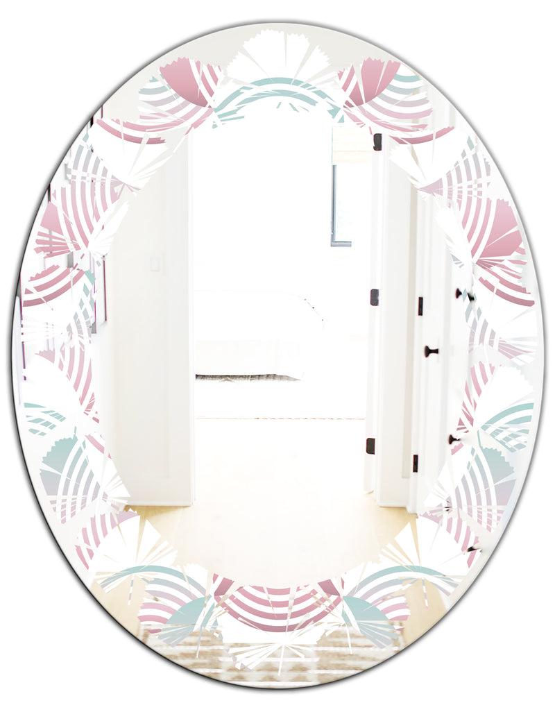 DesignQ Retro Geometrical Abstract Pattern I - Modern Round Or Oval Wall Mirror - Leaves