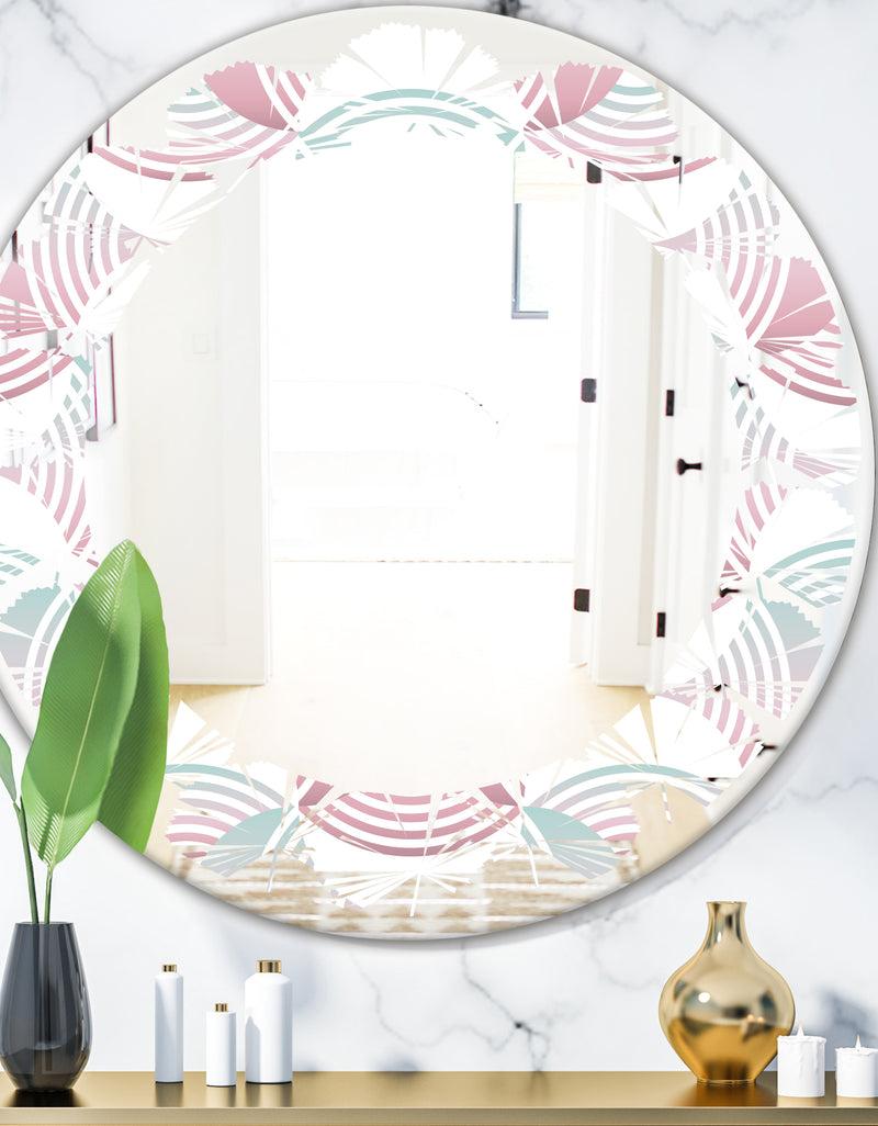 DesignQ Retro Geometrical Abstract Pattern I - Modern Round or Oval Wall Mirror - Leaves