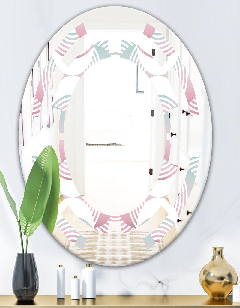 DesignQ Retro Geometrical Abstract Pattern I - Modern Round Or Oval Wall Mirror - Space