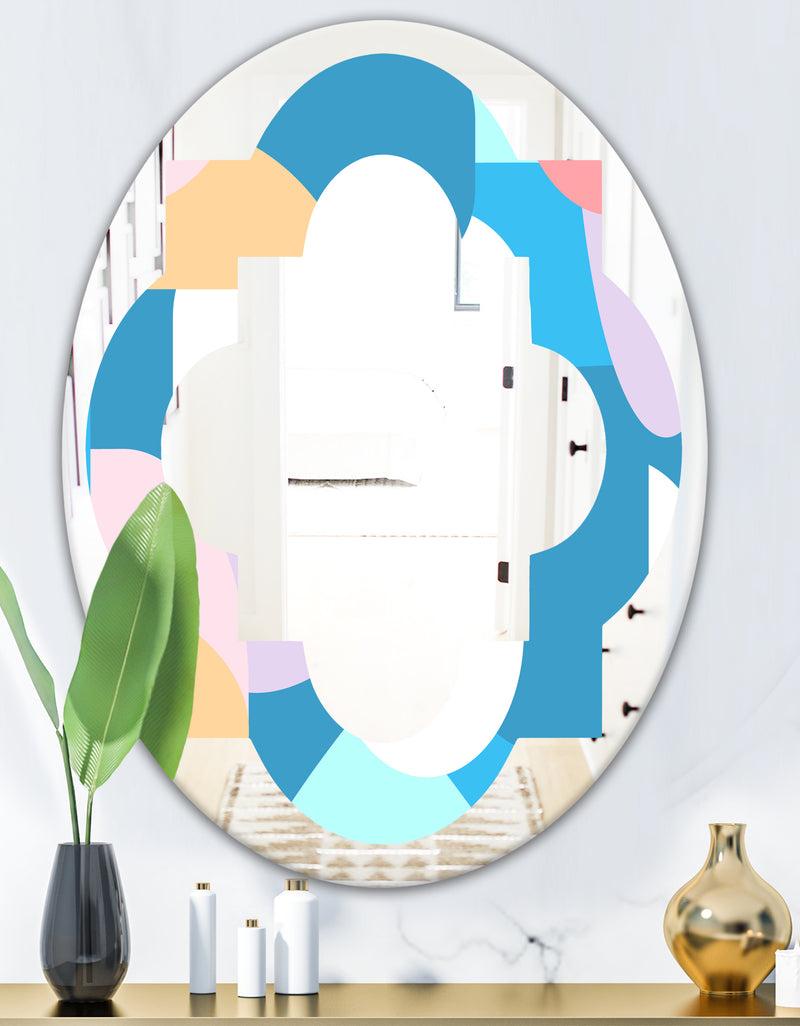 DesignQ Retro Geometrical Abstract Pattern II - Modern Round Or Oval Wall Mirror - Quatrefoil