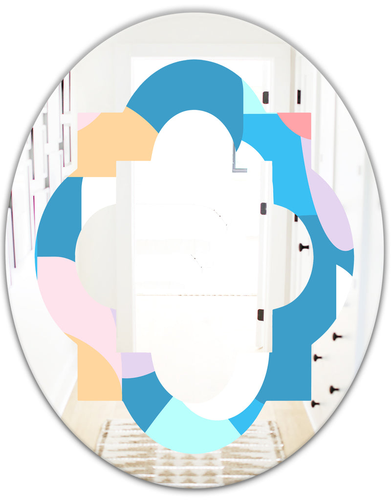 DesignQ Retro Geometrical Abstract Pattern II - Modern Round Or Oval Wall Mirror - Quatrefoil