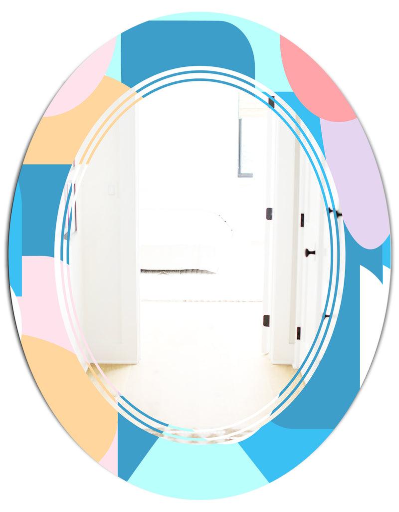 DesignQ Retro Geometrical Abstract Pattern II - Modern Round Or Oval Wall Mirror - Triple C