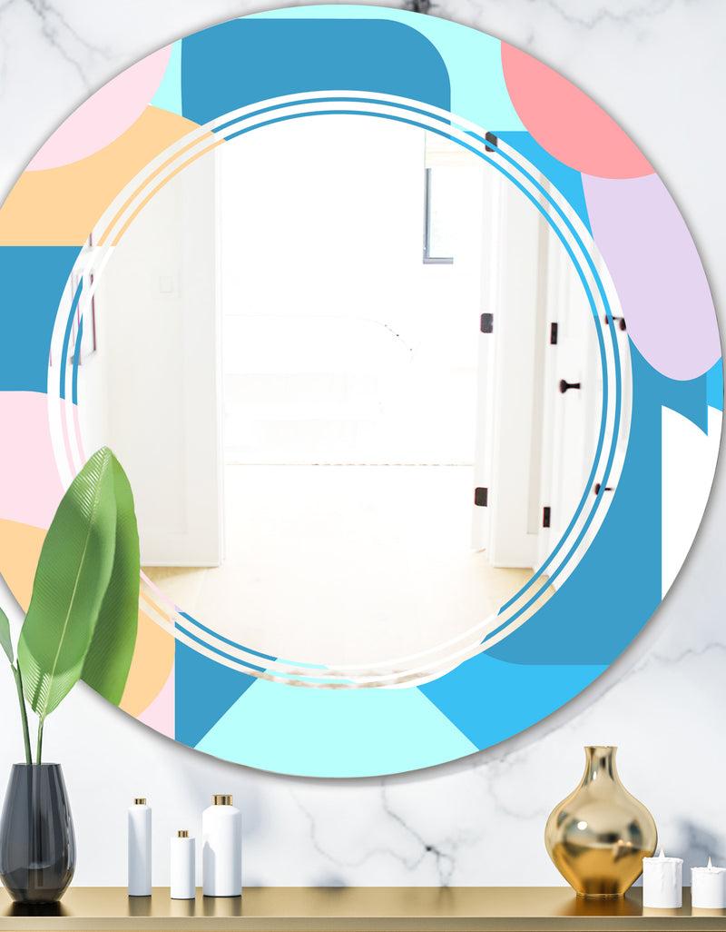 DesignQ Retro Geometrical Abstract Pattern II - Modern Round or Oval Wall Mirror - Triple C