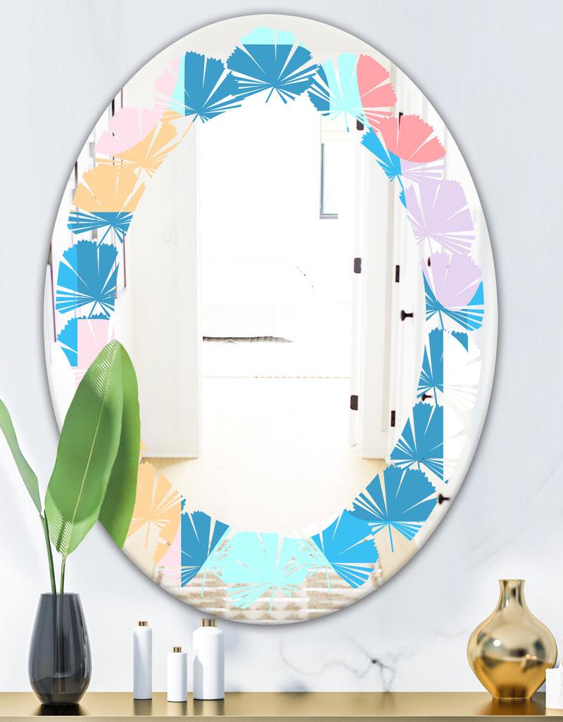 DesignQ Retro Geometrical Abstract Pattern II - Modern Round Or Oval Wall Mirror - Leaves