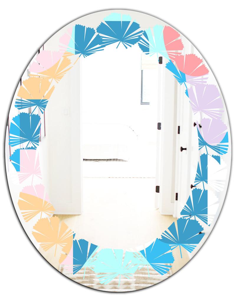 DesignQ Retro Geometrical Abstract Pattern II - Modern Round Or Oval Wall Mirror - Leaves