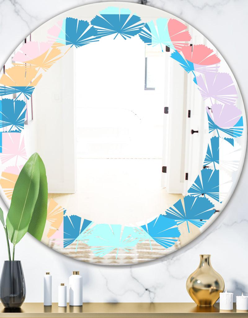 DesignQ Retro Geometrical Abstract Pattern II - Modern Round or Oval Wall Mirror - Leaves