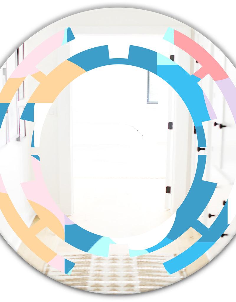 DesignQ Retro Geometrical Abstract Pattern II - Modern Round Or Oval Wall Mirror - Space