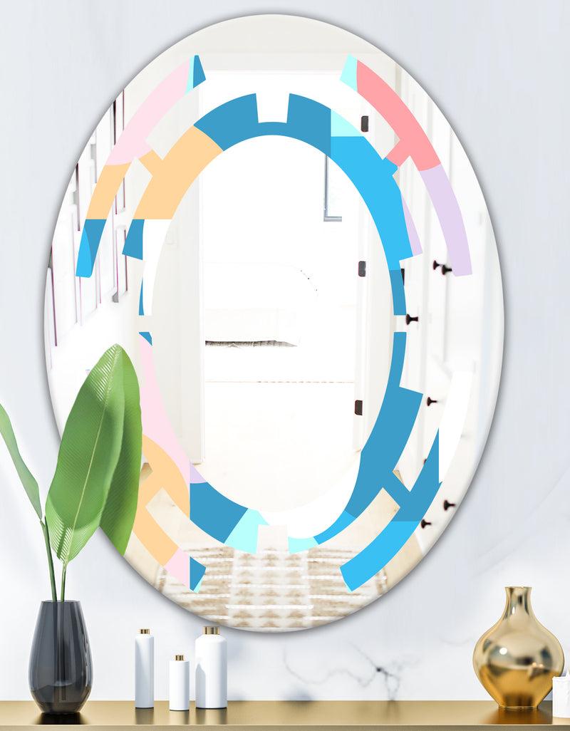 DesignQ Retro Geometrical Abstract Pattern II - Modern Round Or Oval Wall Mirror - Space