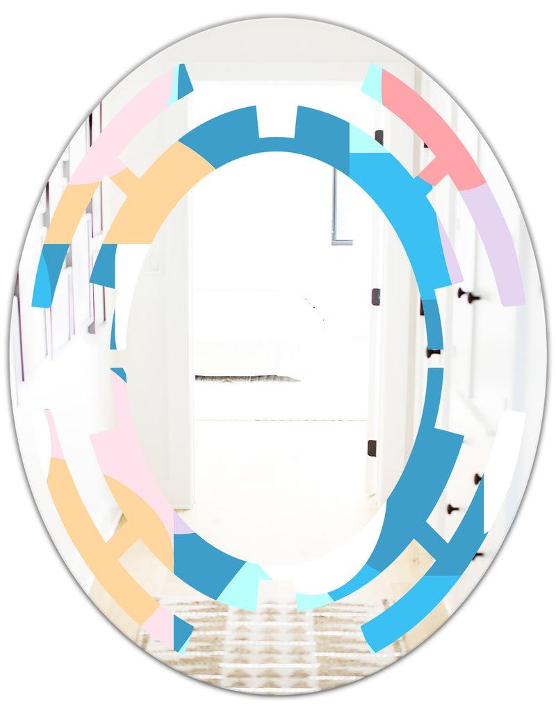 DesignQ Retro Geometrical Abstract Pattern II - Modern Round Or Oval Wall Mirror - Space
