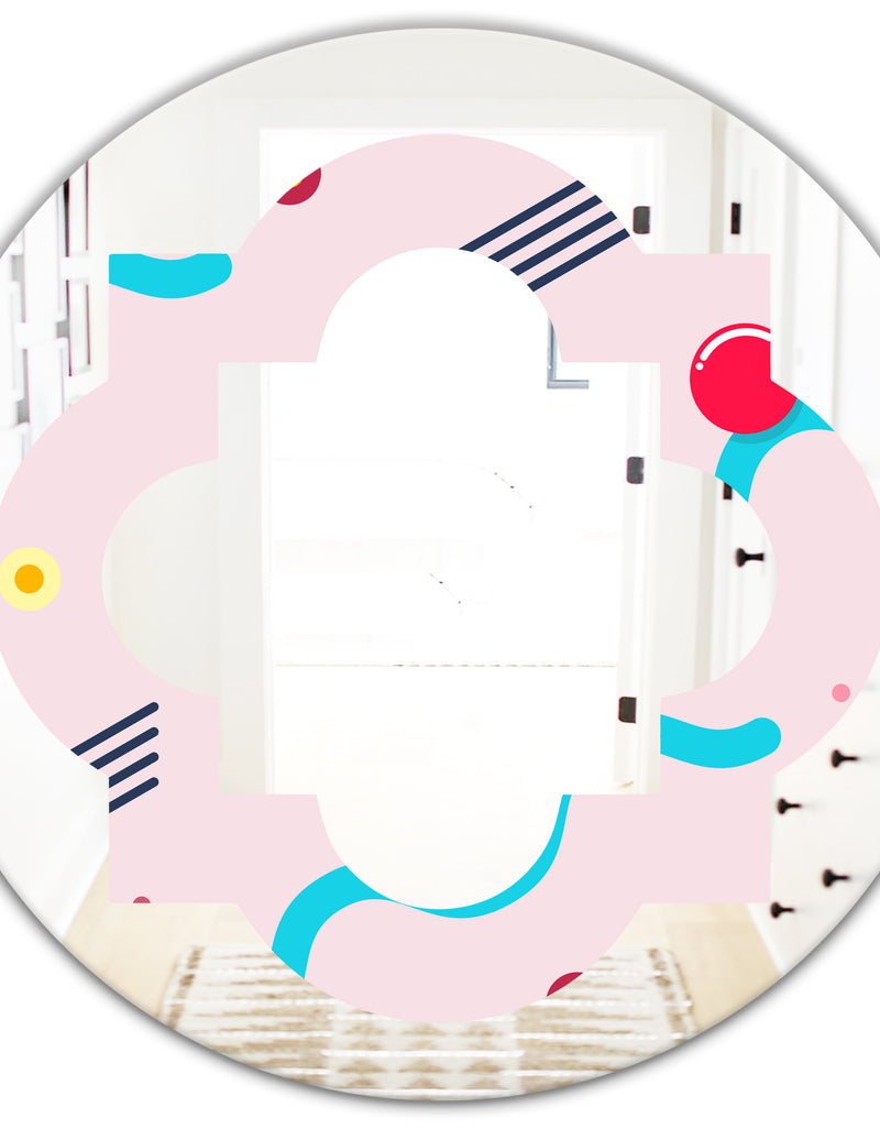 DesignQ Retro Geometrical Abstract Pattern III - Modern Round Or Oval Wall Mirror - Quatrefoil