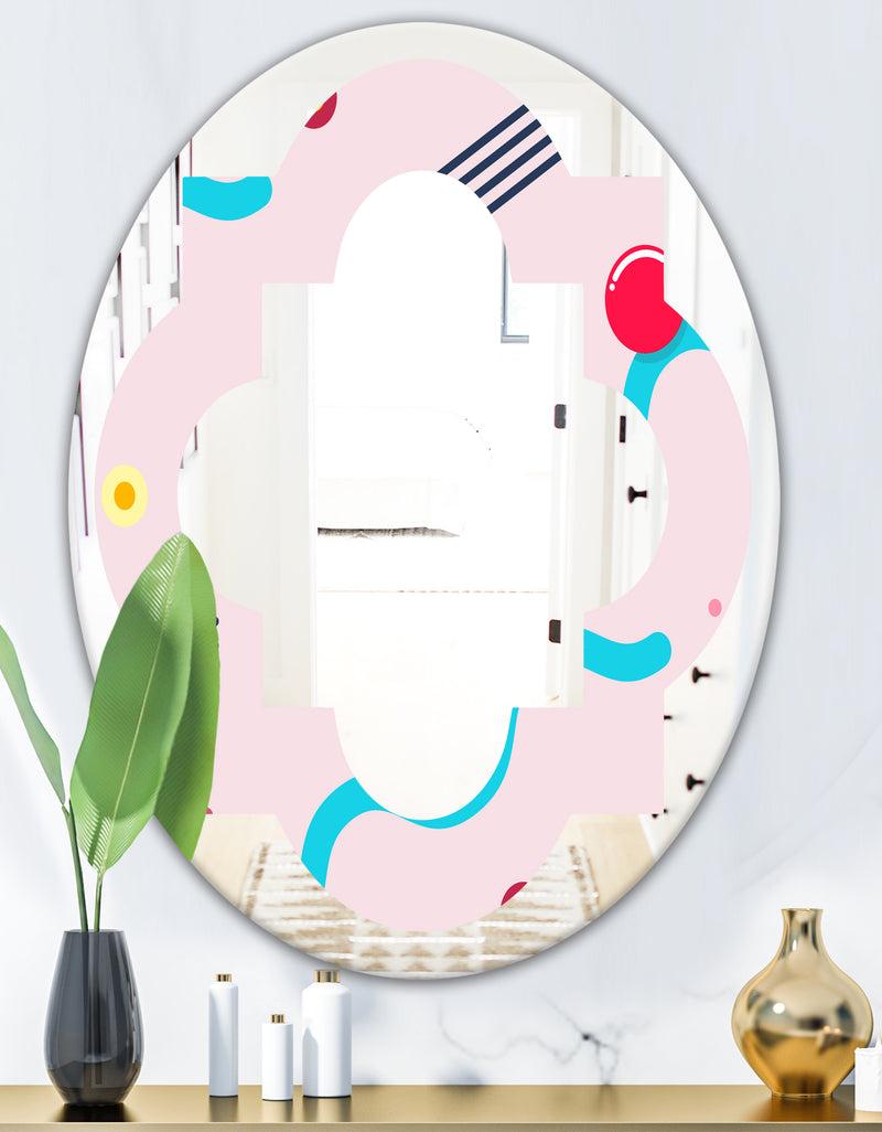 DesignQ Retro Geometrical Abstract Pattern III - Modern Round Or Oval Wall Mirror - Quatrefoil