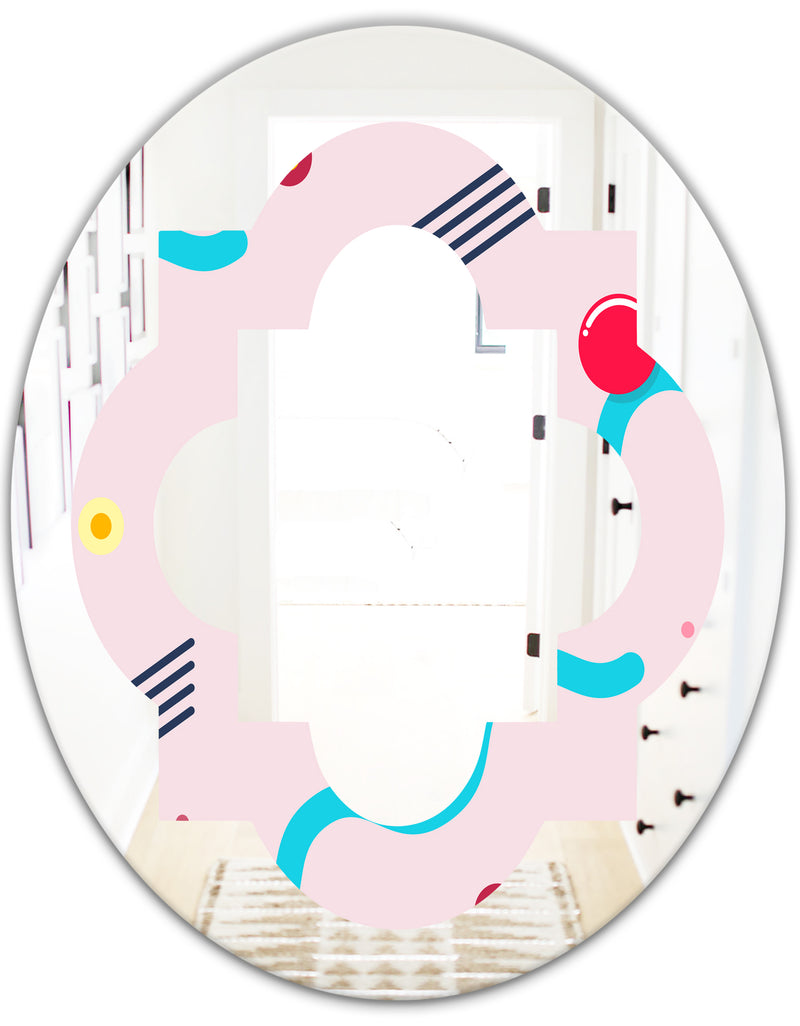 DesignQ Retro Geometrical Abstract Pattern III - Modern Round Or Oval Wall Mirror - Quatrefoil