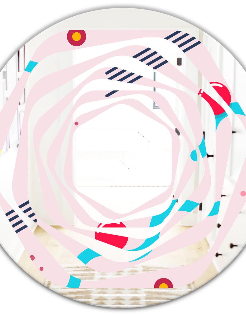 DesignQ Retro Geometrical Abstract Pattern III - Modern Round Or Oval Wall Mirror - Whirl