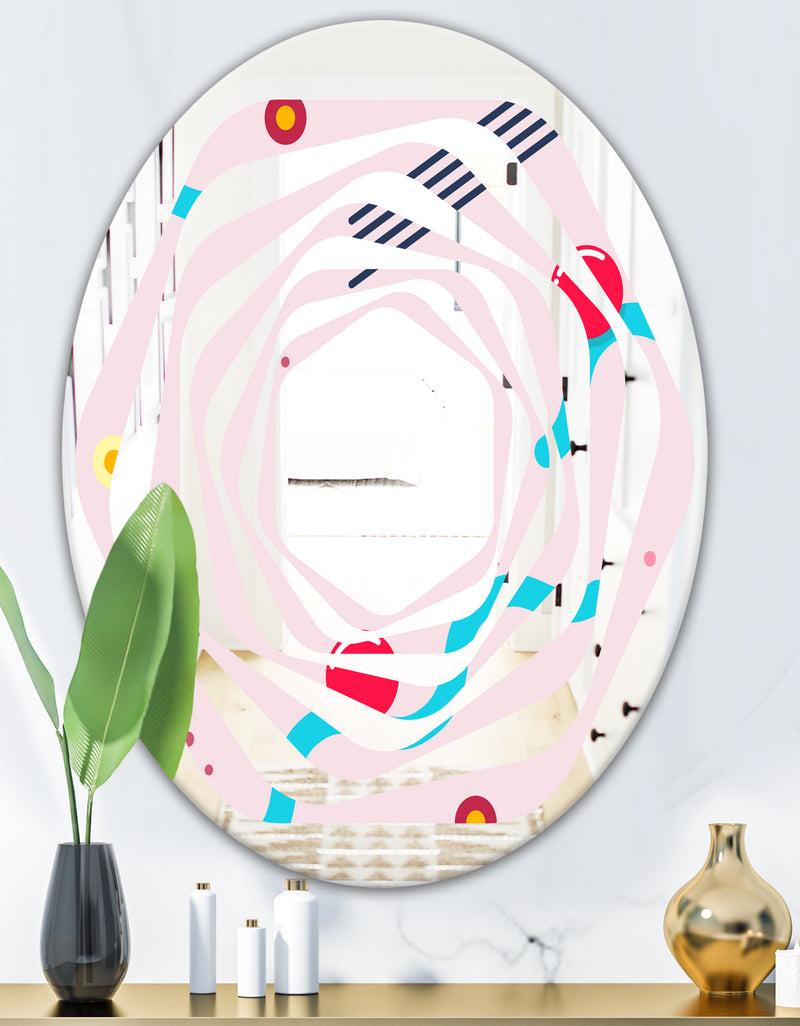 DesignQ Retro Geometrical Abstract Pattern III - Modern Round Or Oval Wall Mirror - Whirl