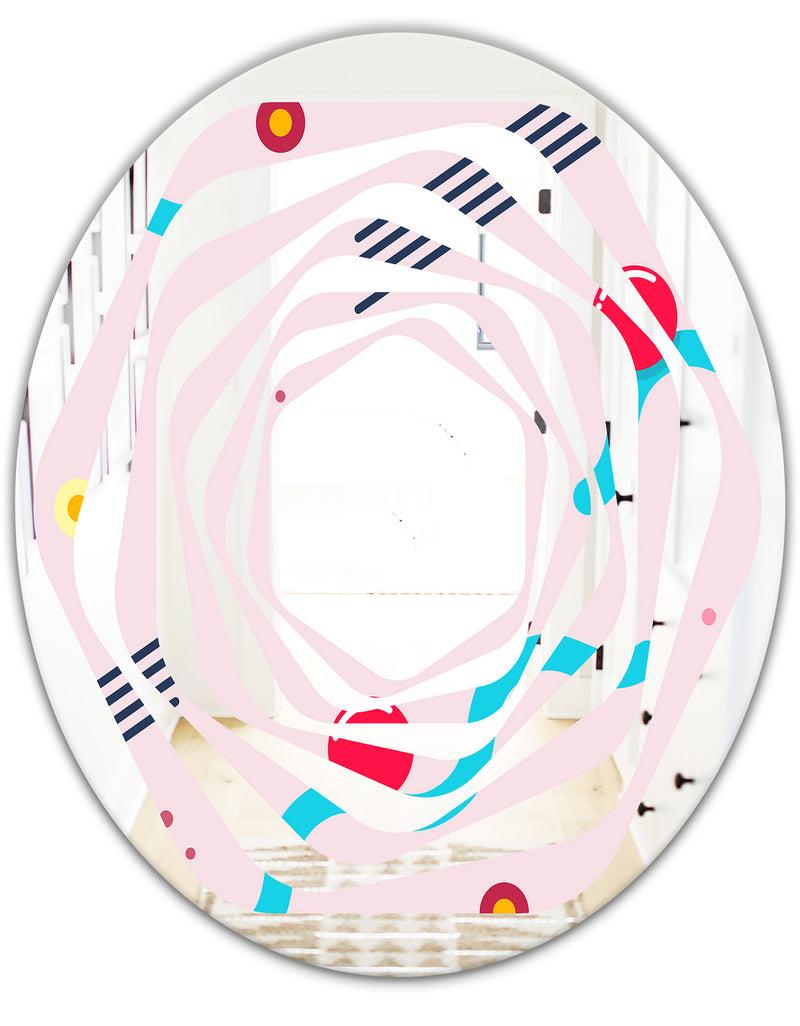 DesignQ Retro Geometrical Abstract Pattern III - Modern Round Or Oval Wall Mirror - Whirl