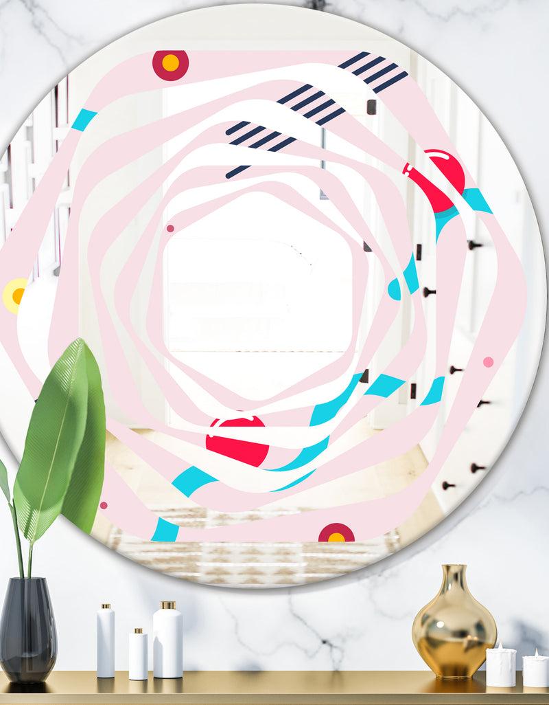 DesignQ Retro Geometrical Abstract Pattern III - Modern Round or Oval Wall Mirror - Whirl