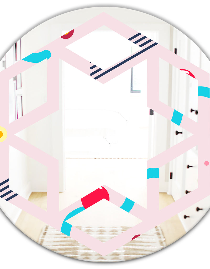 DesignQ Retro Geometrical Abstract Pattern III - Modern Round Or Oval Wall Mirror - Hexagon Star