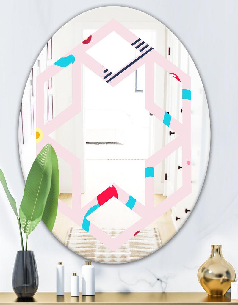 DesignQ Retro Geometrical Abstract Pattern III - Modern Round Or Oval Wall Mirror - Hexagon Star