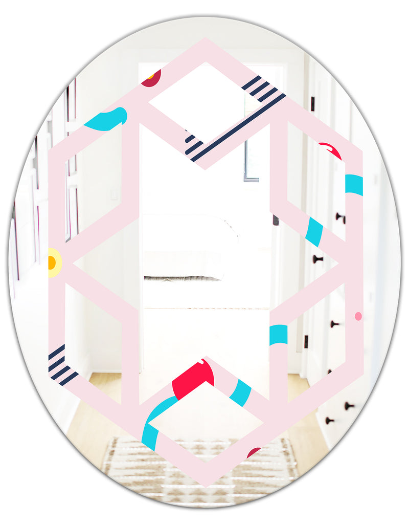 DesignQ Retro Geometrical Abstract Pattern III - Modern Round Or Oval Wall Mirror - Hexagon Star